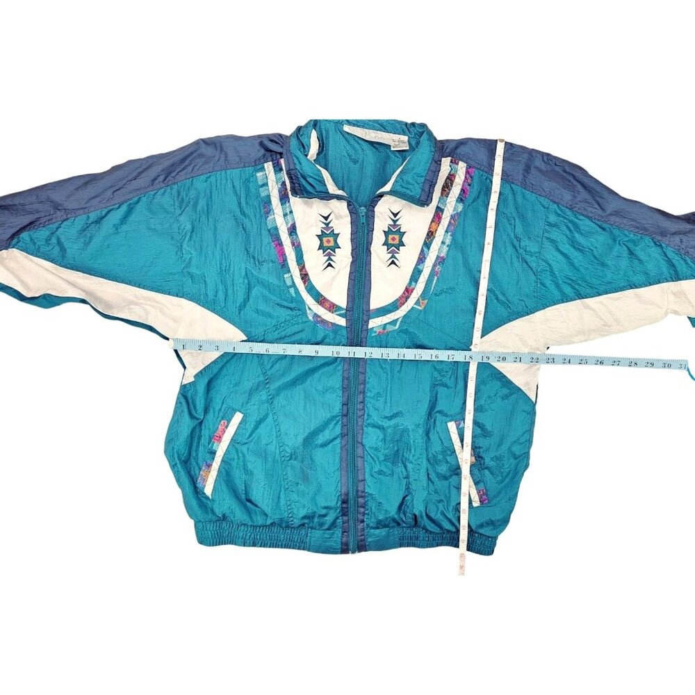 Vintage Wilson Windbreaker Jacket Women Large Teal White Southwestern Embroidery - Picture 6 of 6